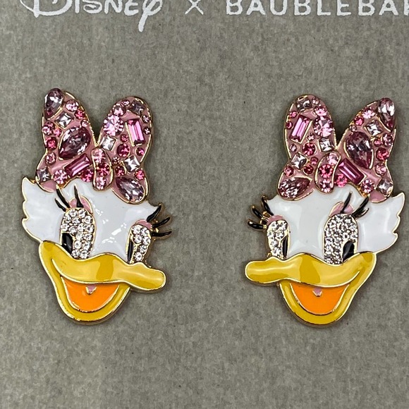 NIB Disney X Baublebar Daisy Duck Stud Earrings Gold and Crystals - Picture 4 of 4